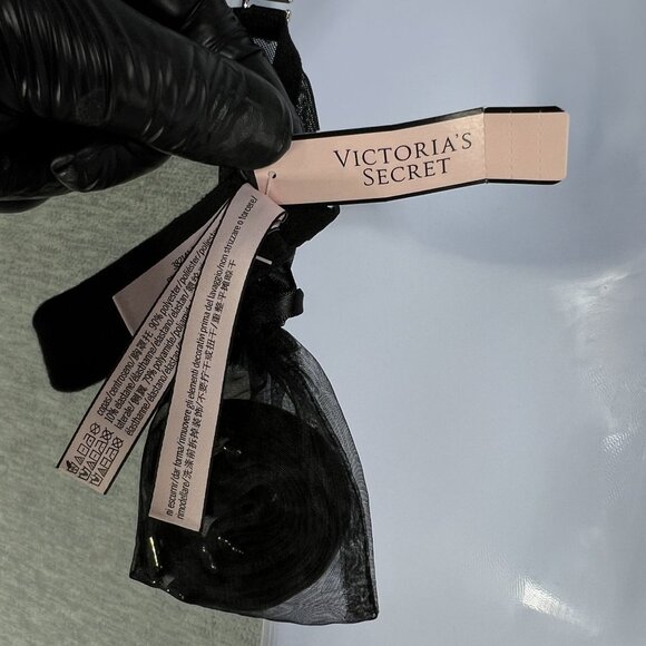 Victorias Secret NWT Demi Bra 32D Black Faux Fur & Solid Straps Sexy Coquette - Picture 9 of 14